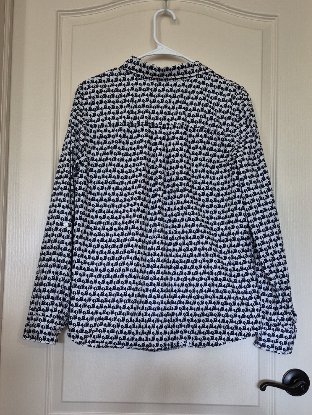 Charter Club Navy and White Elephant-Print Button Down Blouse Cotton Size 16 - Picture 3 of 13